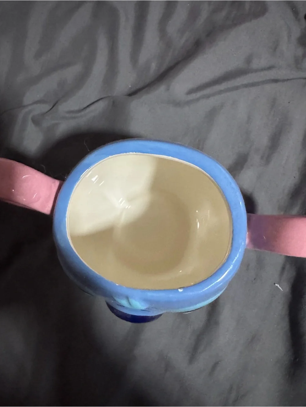 Disney Stitch Ceramic Face Mug in Blue with Pink Handles